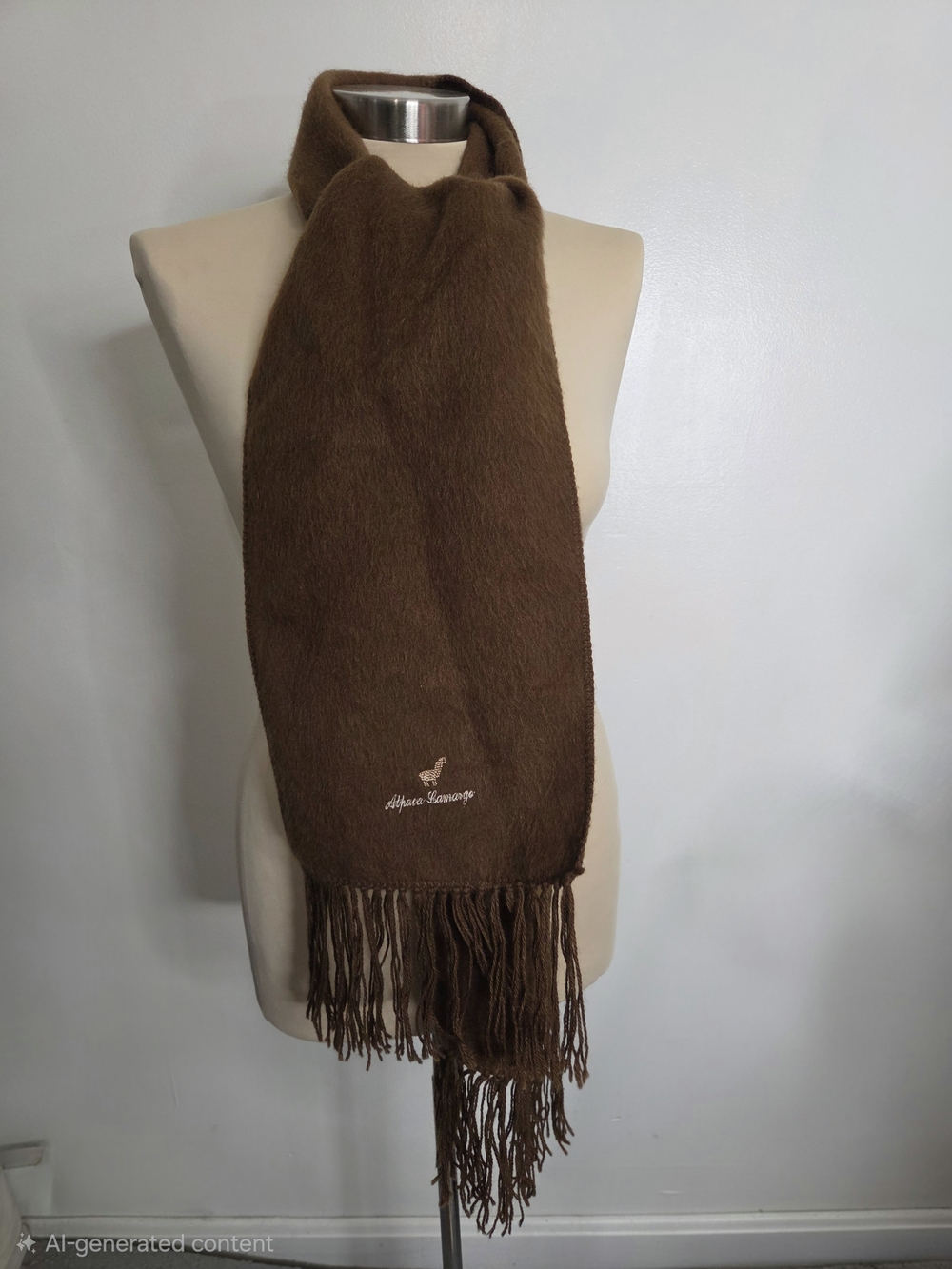 Alpaca Camargo 100% Alpaca Wool Scarf Brown Fringe Made in Peru 8x70"